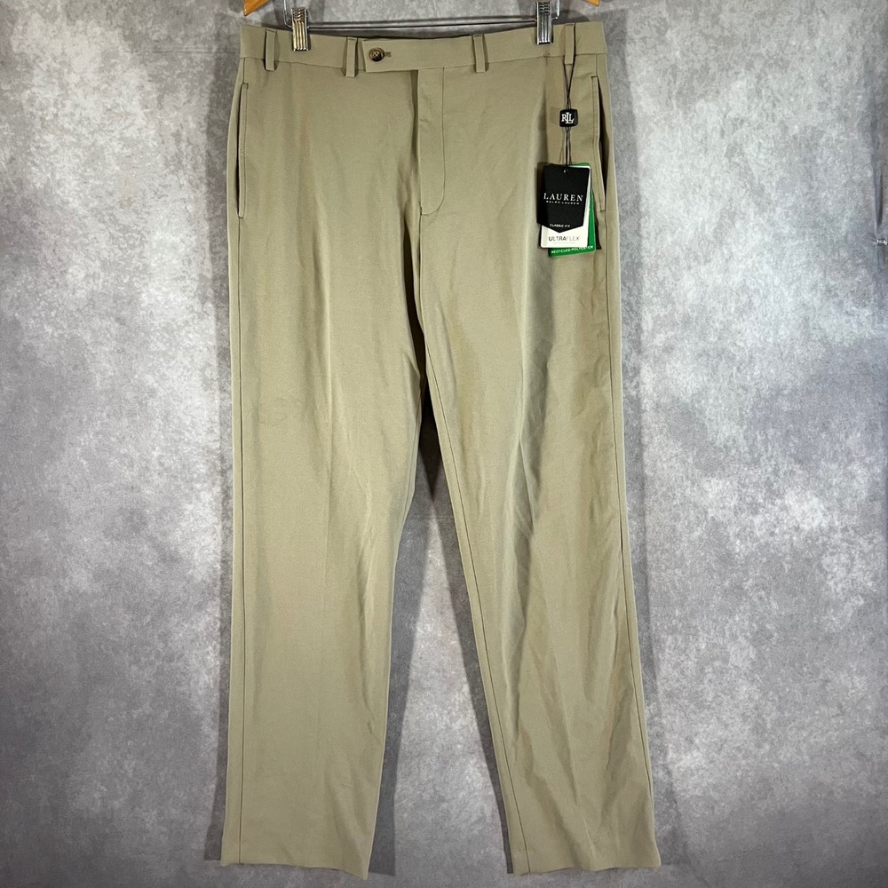 Lauren Ralph Lauren Dress Pants Men 36x32 Tan UltraFlex Classic Fit Stretch Prep